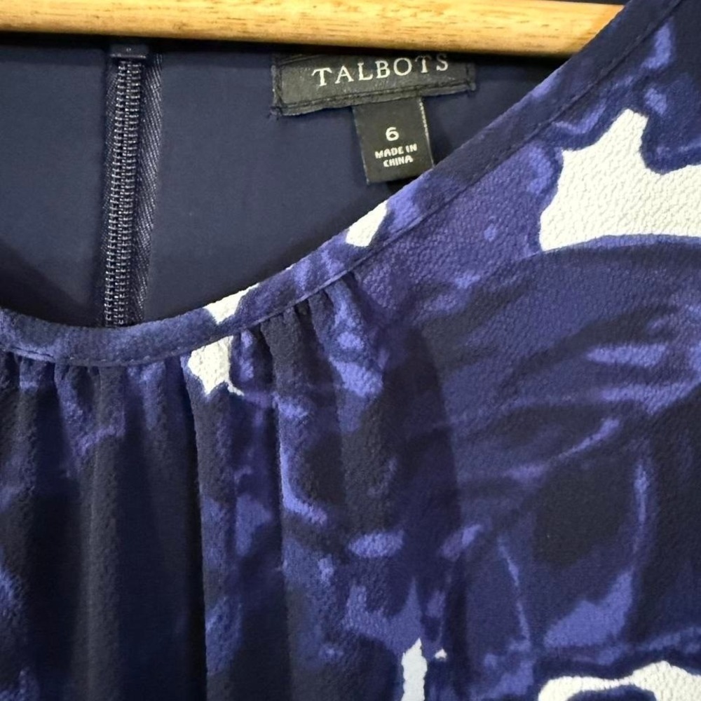 Talbots Dress Women 6 Blue Floral Sleeveless Midi Career Occasion - Picture 3 of 4